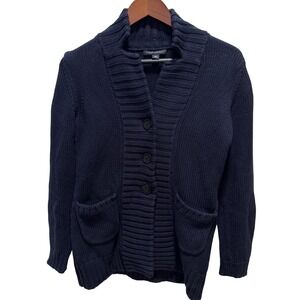 Banana Republic Mens Navy Blue Cotton Ribbed Shawl Collar Cardigan Sweater S